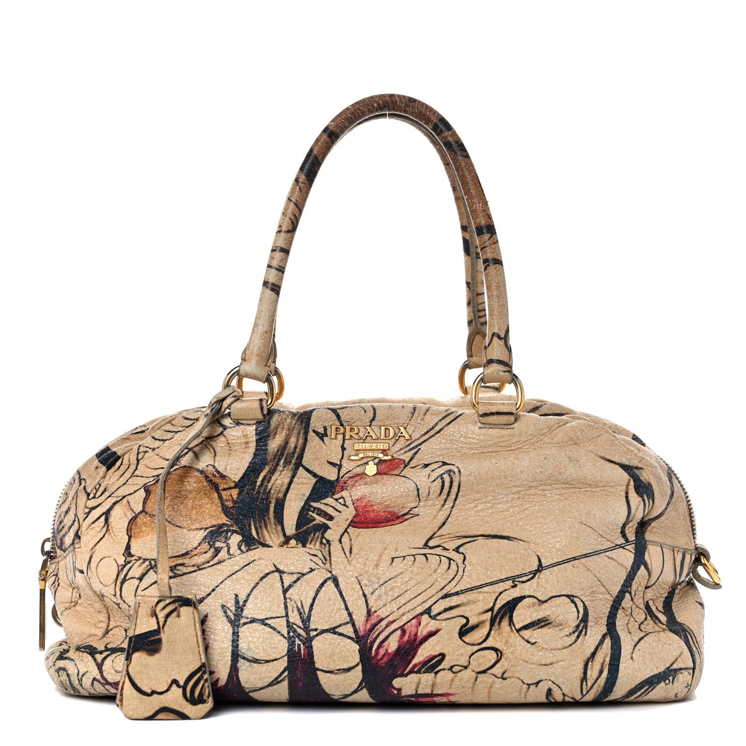 Prada X JAMES JEAN Cervo Lux Fairy Print Top Handle Satchel Prugna 1 of 27