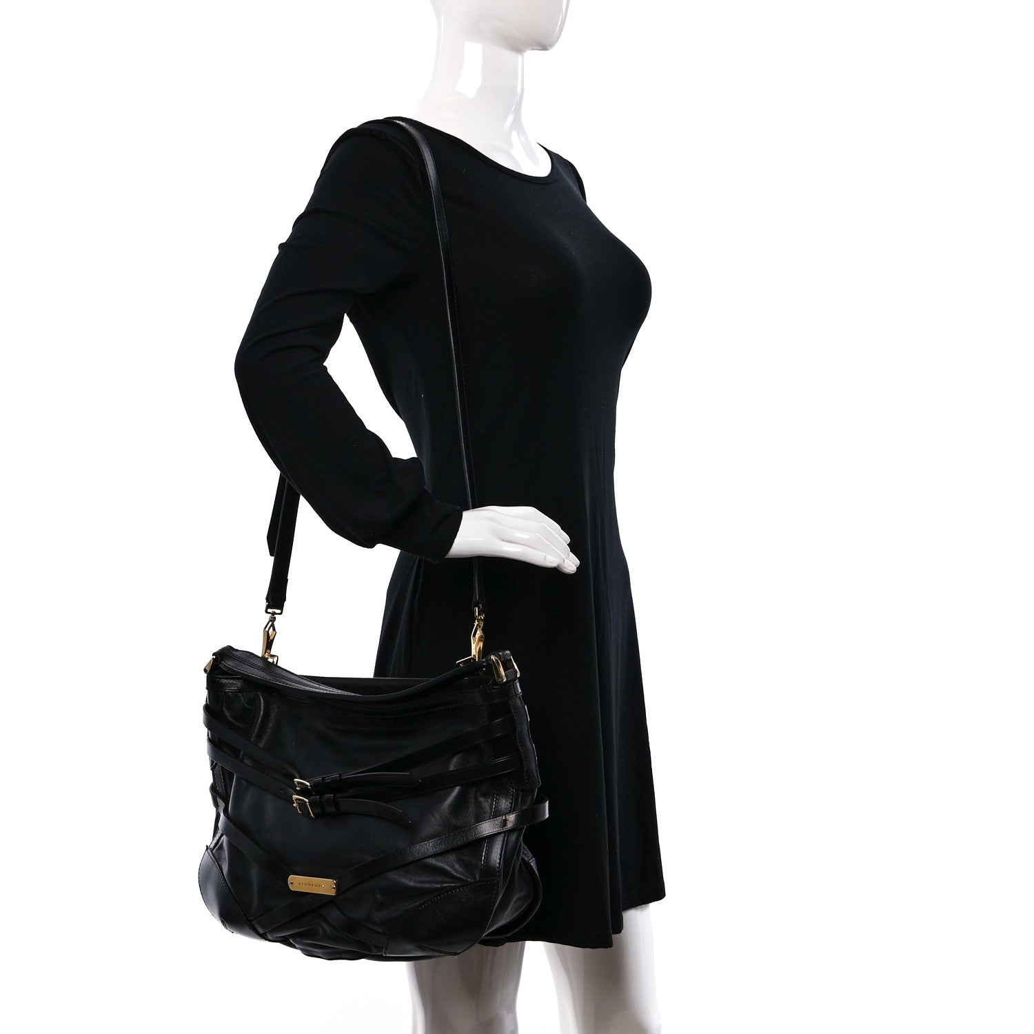 Burberry Lambskin Bridle Calfskin Small Dutton Hobo Black 2 of 10