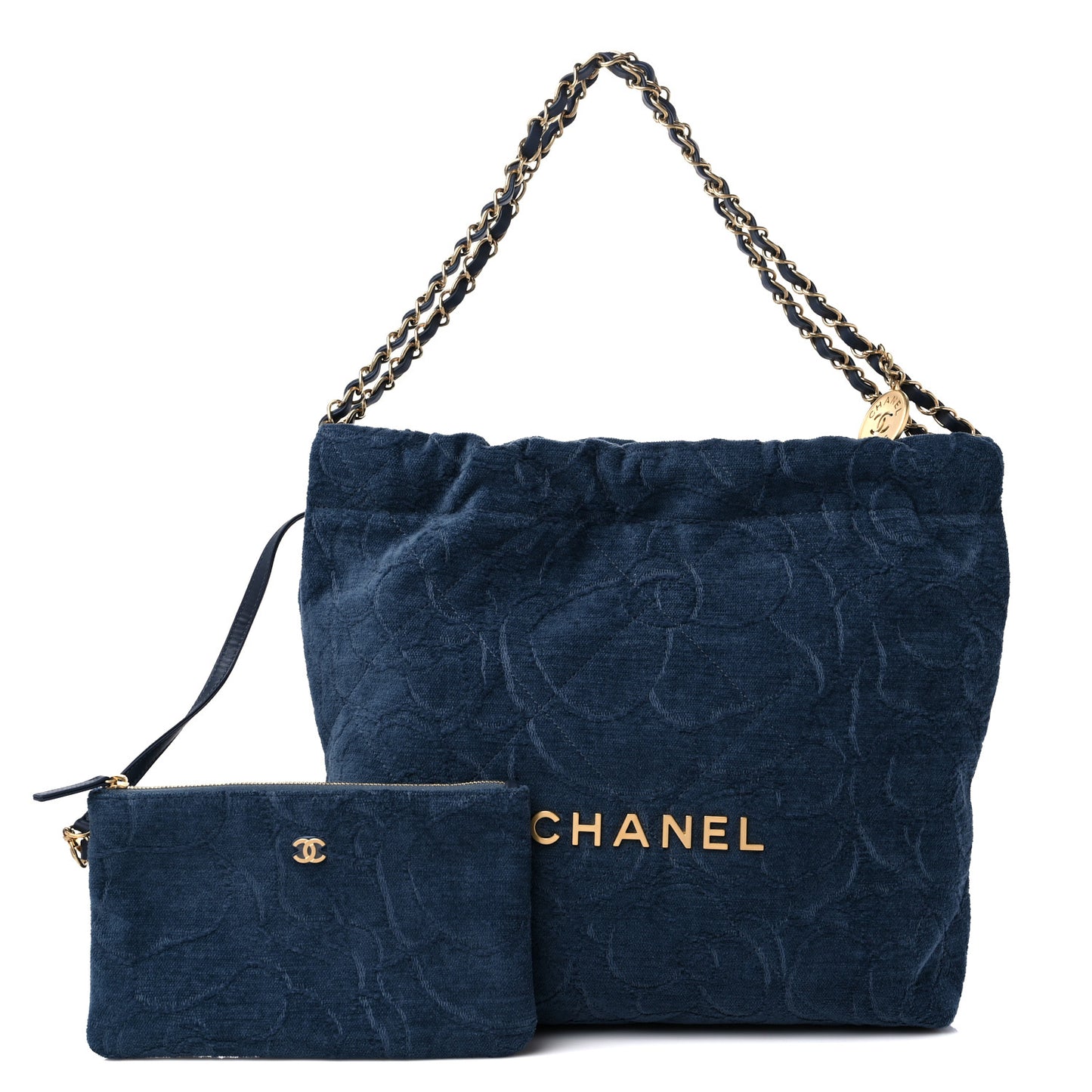 Velvet Camellia Quilted Small Chanel 22 Dark Blue