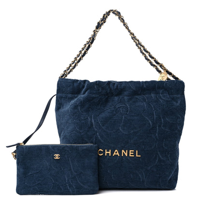 Chanel Velvet Camellia Quilted Small Chanel 22 Dark Blue 1 of 11