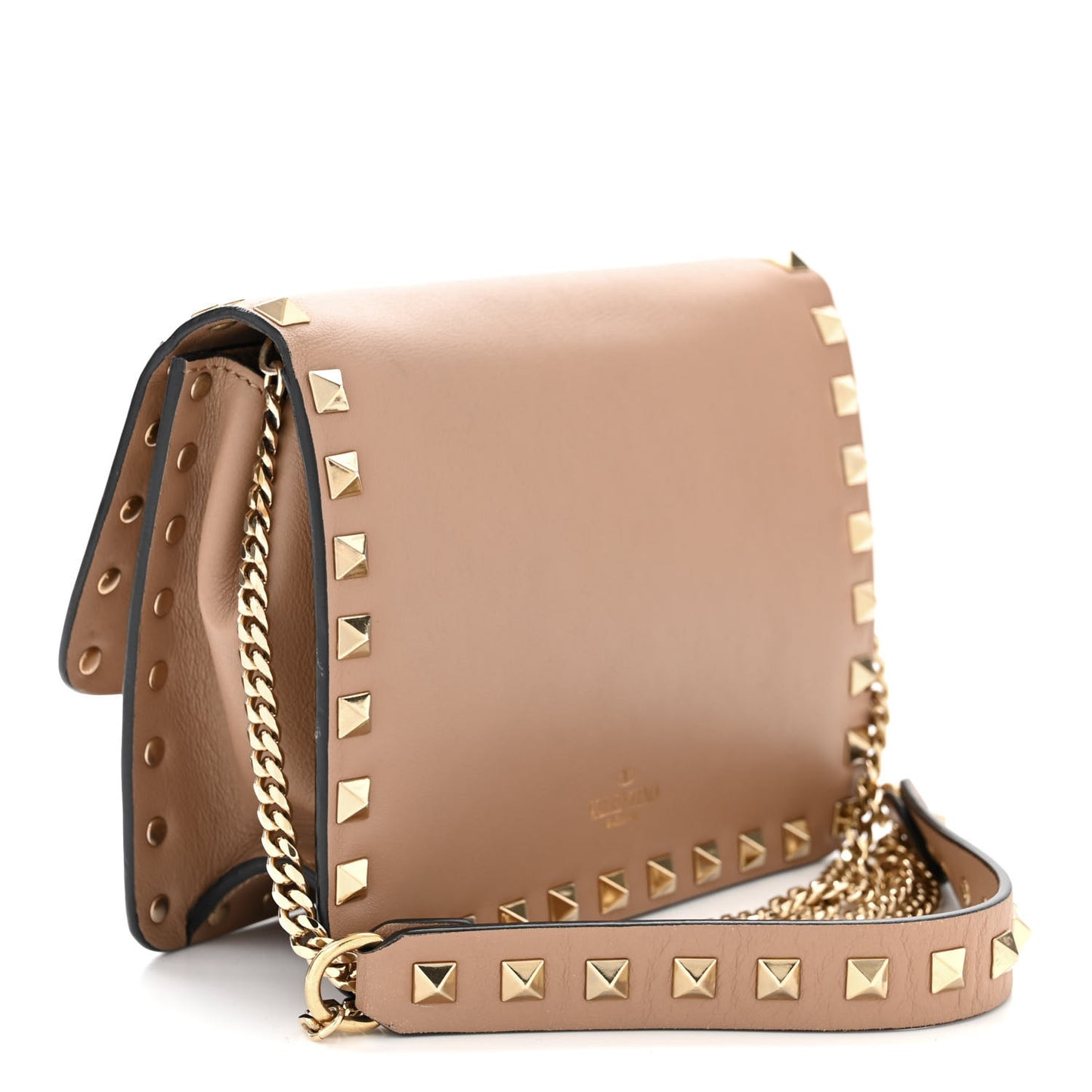 Vitello Rockstud Chain Flap Crossbody Bag Poudre