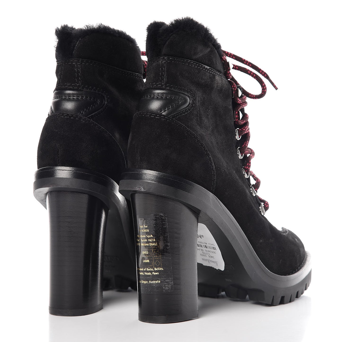 Suede Shearling Rockstud Lace-Up Ankle Boots 39.5 Black