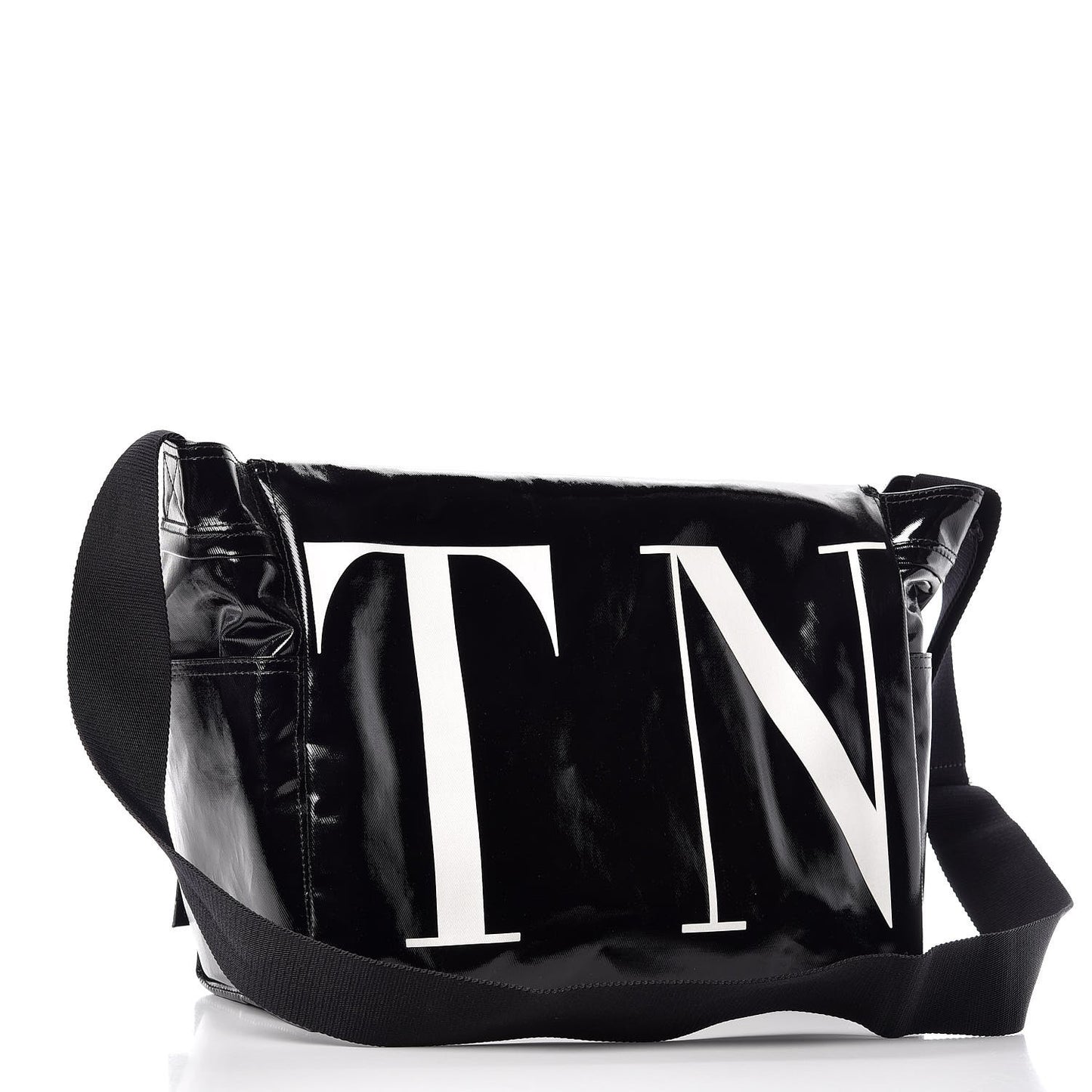 Shiny Canvas VLTN Messenger Bag Black