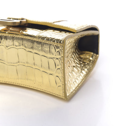 Balenciaga Metallic Calfskin Crocodile Embossed Hourglass Top Handle Bag XS Gold 9 of 11