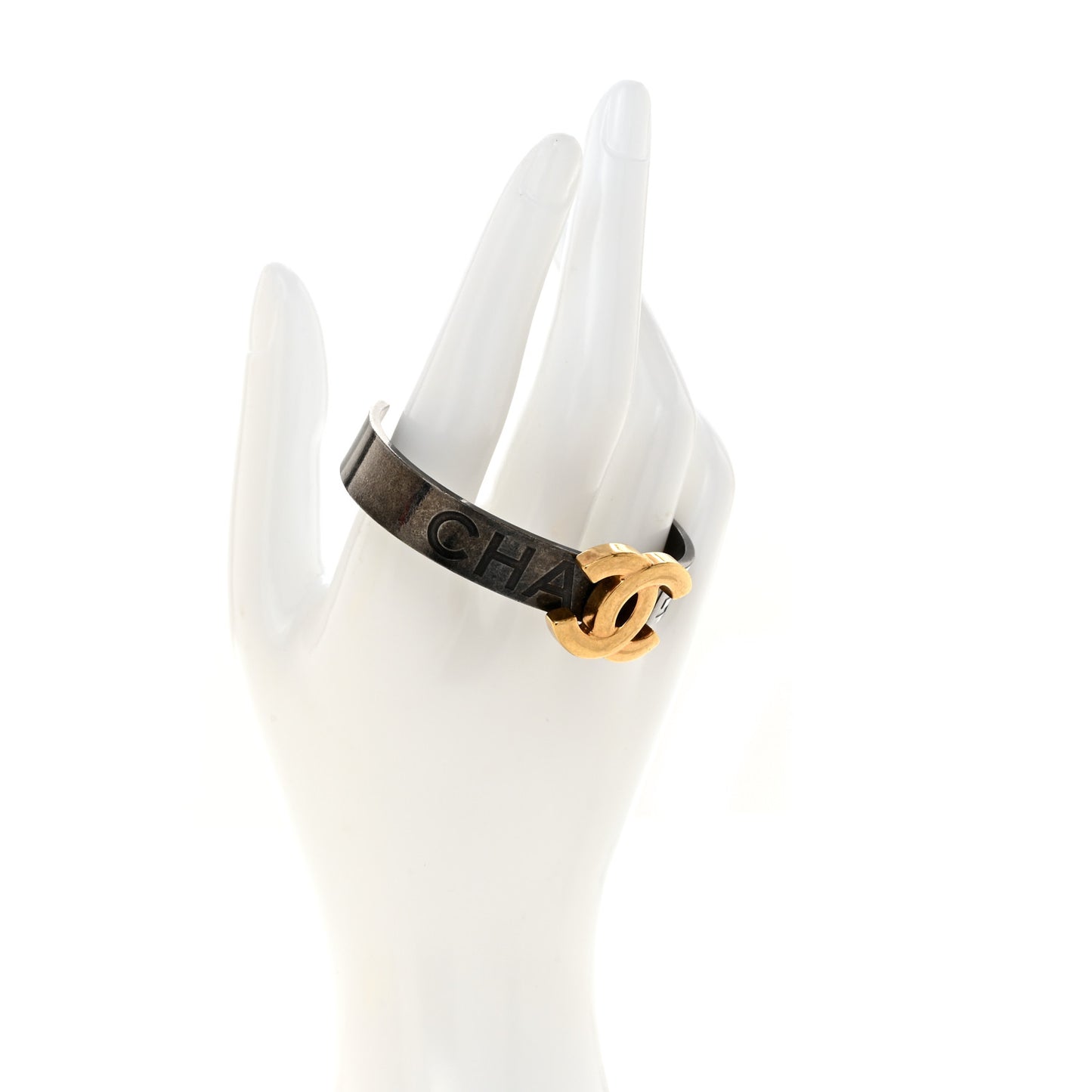 Ruthenium Gold Logo Cuff Bracelet M Black