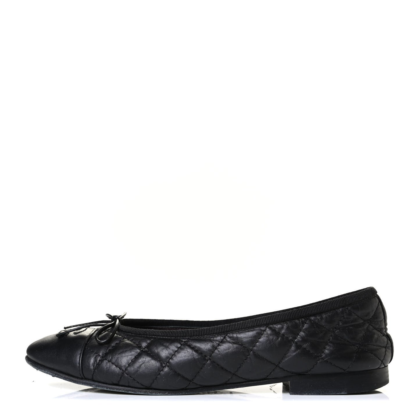 Aged Calfskin Quilted CC Cap Toe Ballerina Flats 38 Black