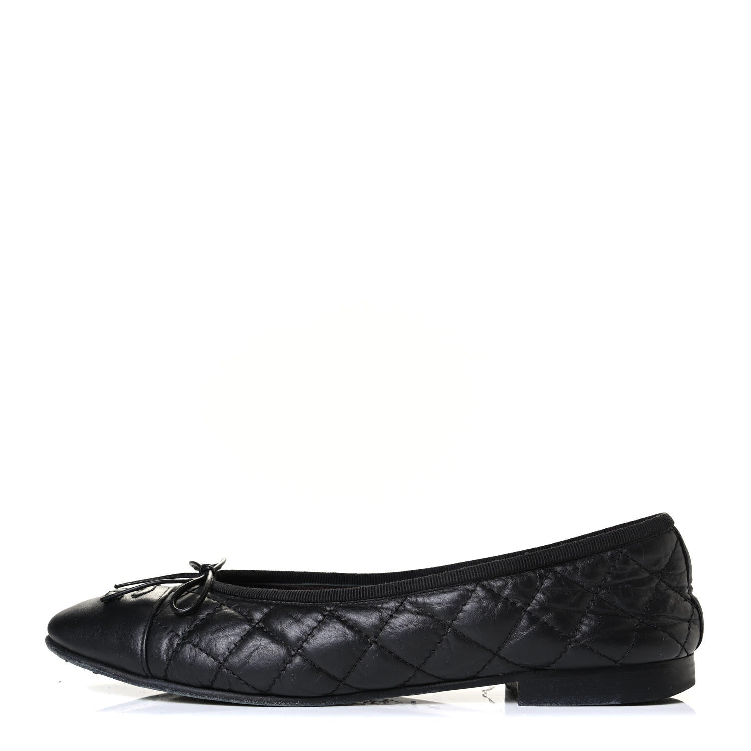 Chanel Aged Calfskin Quilted CC Cap Toe Ballerina Flats 38 Black 1 of 8