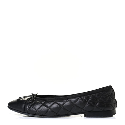 Chanel Aged Calfskin Quilted CC Cap Toe Ballerina Flats 38 Black 1 of 8