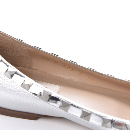 Valentino Garavani Metallic Pebbled Calfskin Rockstud Ballerina Flats 39 Silver 8 of 10