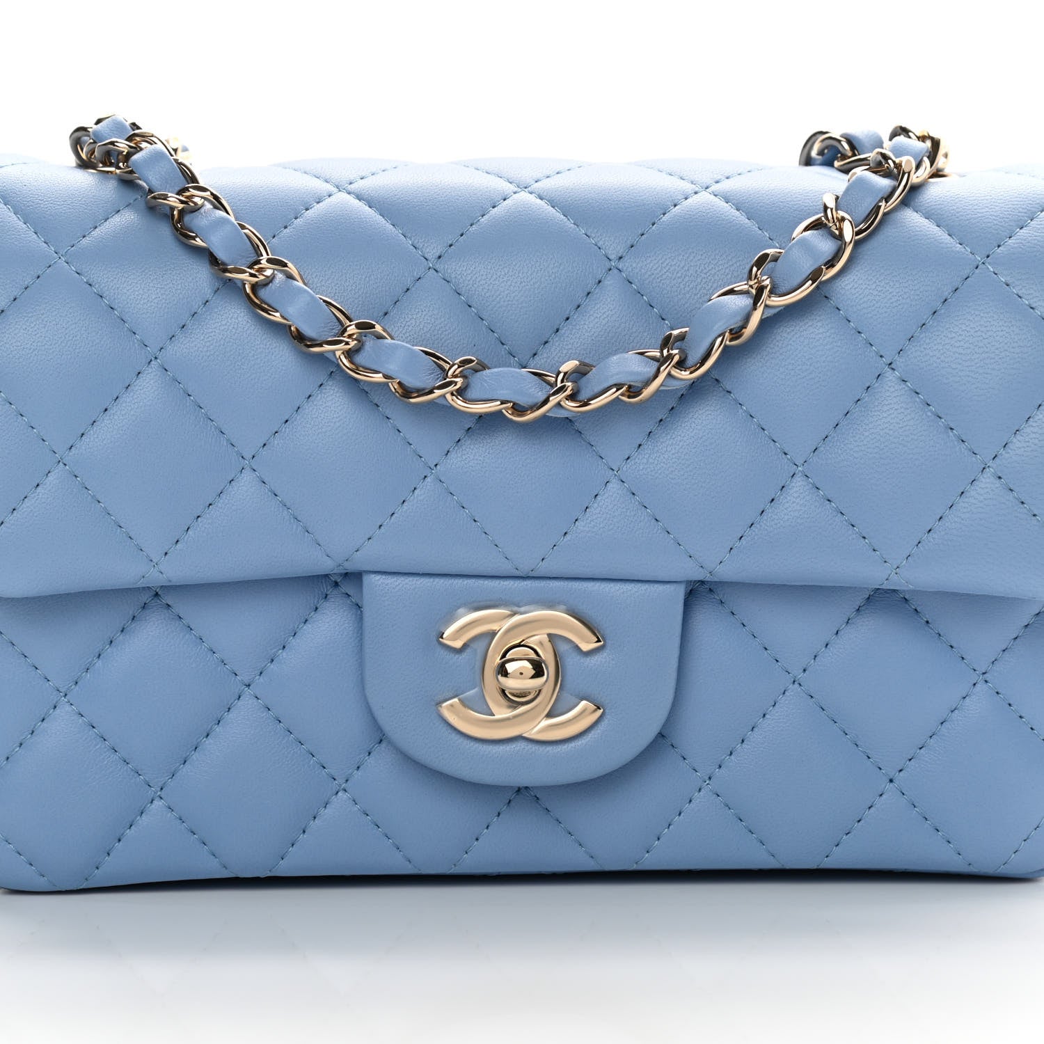 Chanel Lambskin Quilted Mini Rectangular Flap Light Blue 7 of 13