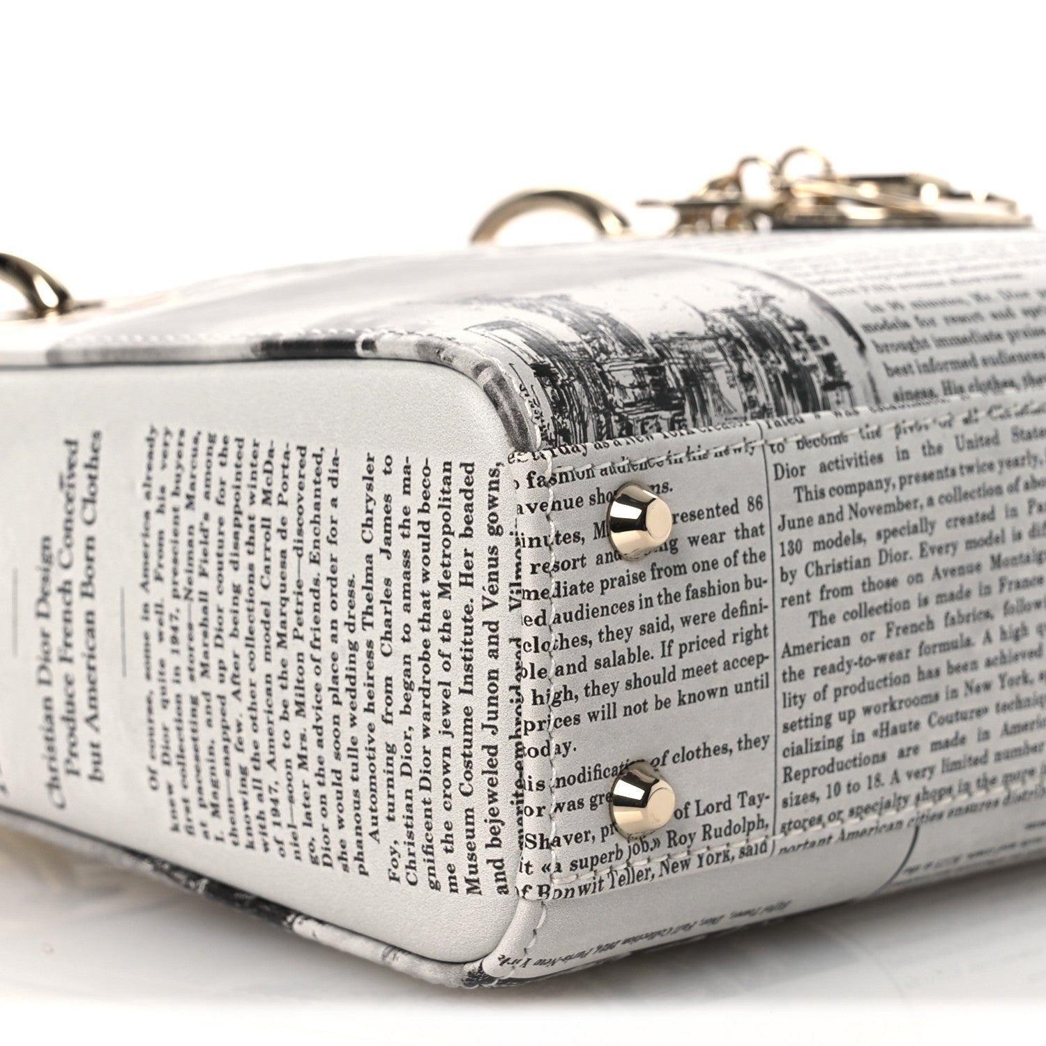Christian Dior Calfskin Newspaper Printed Mini Lady Dior Black White 9 of 11