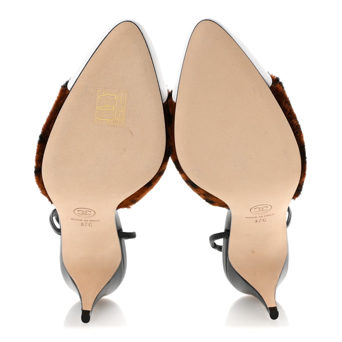 Pony Hair Lambskin Cap Toe CC Slingback Pumps 37 White Brown Black