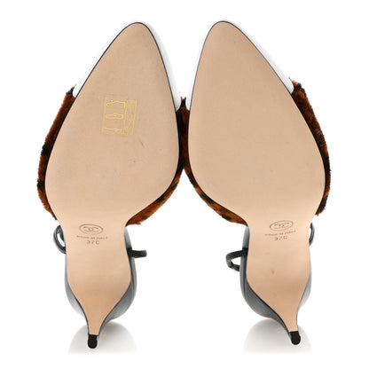 Chanel Pony Hair Lambskin Cap Toe CC Slingback Pumps 37 White Brown Black 6 of 10