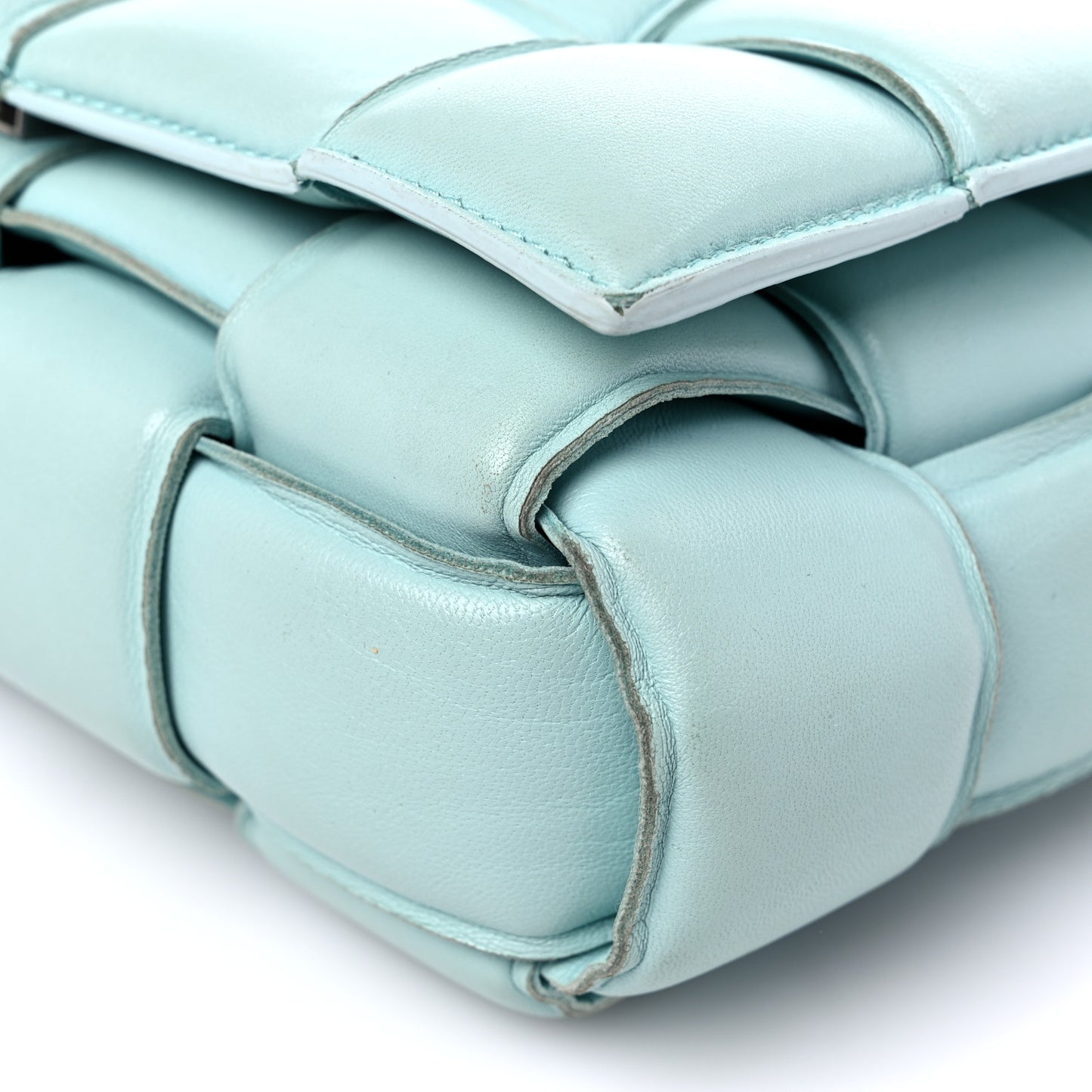 Paper Calfskin Maxi Intreccio Padded Cassette Crossbody Bag Ice