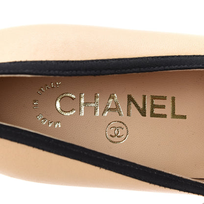 Chanel Lambskin Grosgrain Cap Toe CC Pumps 40 Beige Black 6 of 9