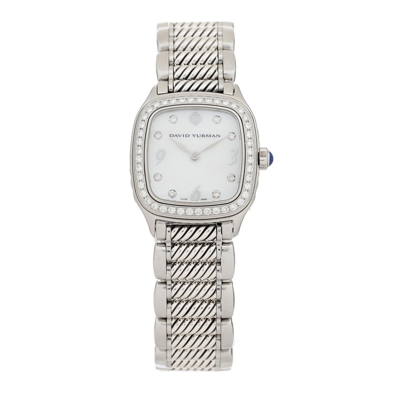 David Yurman Stainless Steel Diamond Bezel Mother of Pearl 25mm Thoroughbred Quartz Watch 1 of 5