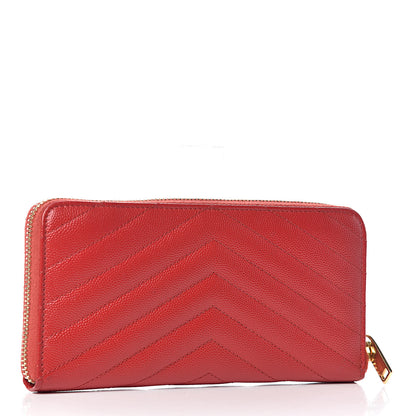 Saint Laurent Grain De Poudre Matelasse Chevron Monogram Zip Around Wallet Bandana Red 3 of 7