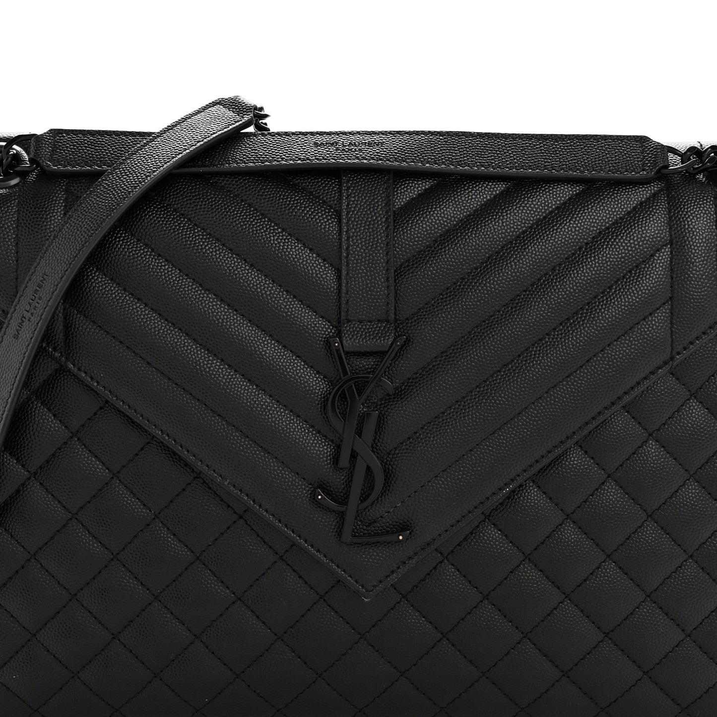 Grain De Poudre Textured Mixed Matelasse Large Triquilt Monogram Monochrome Satchel Black