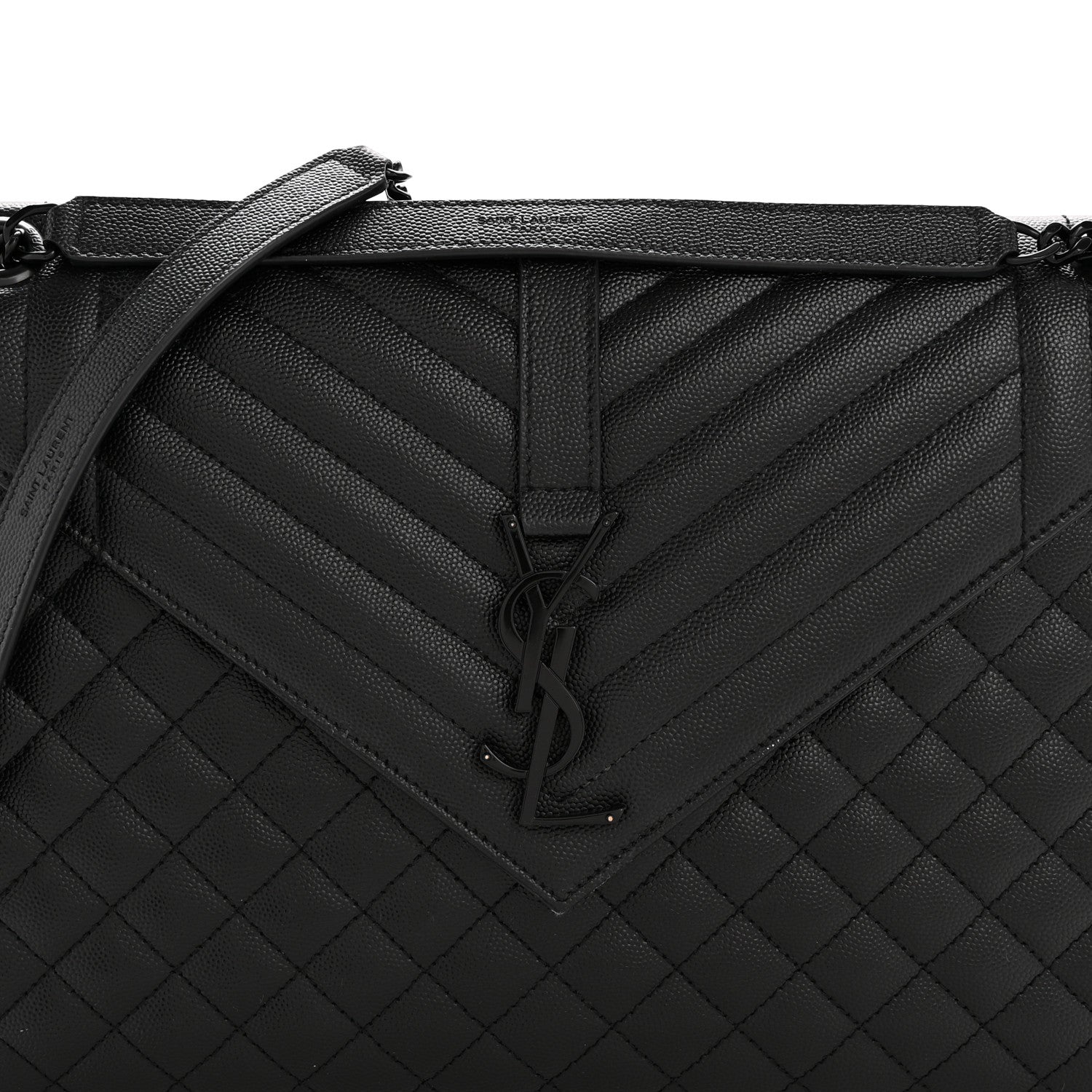 Saint Laurent Grain De Poudre Textured Mixed Matelasse Large Triquilt Monogram Monochrome Satchel Black 8 of 15