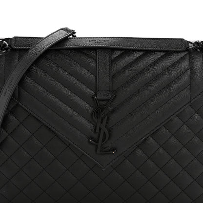 Saint Laurent Grain De Poudre Textured Mixed Matelasse Large Triquilt Monogram Monochrome Satchel Black 8 of 15