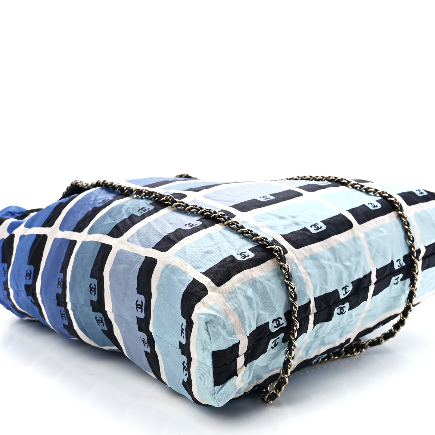Caviar Fabric Quilted Foldable Tote With Chain Black Multicolor