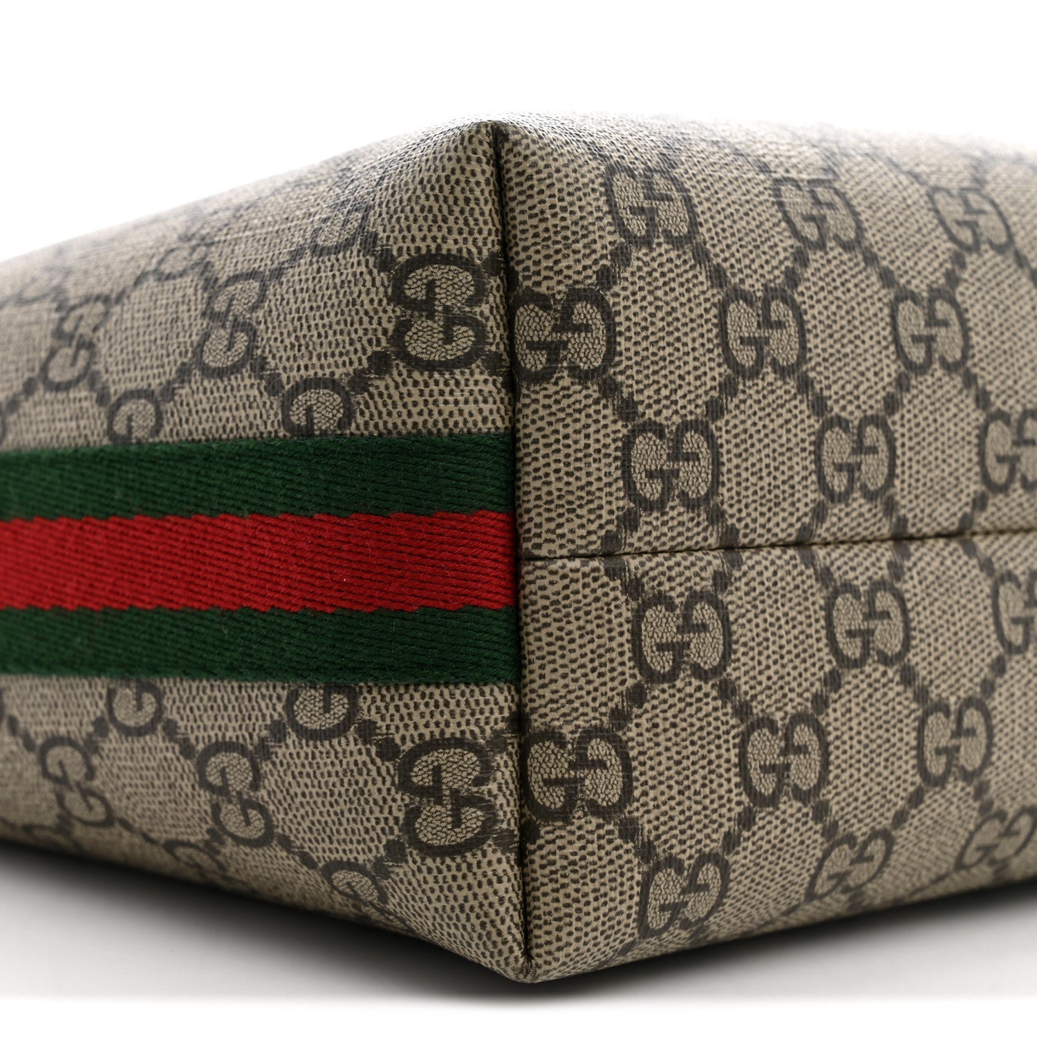 Gucci GG Supreme Monogram Textured Calfskin Web Super Mini Ophidia Shoulder Bag Beige Ebony New Acero 7 of 9