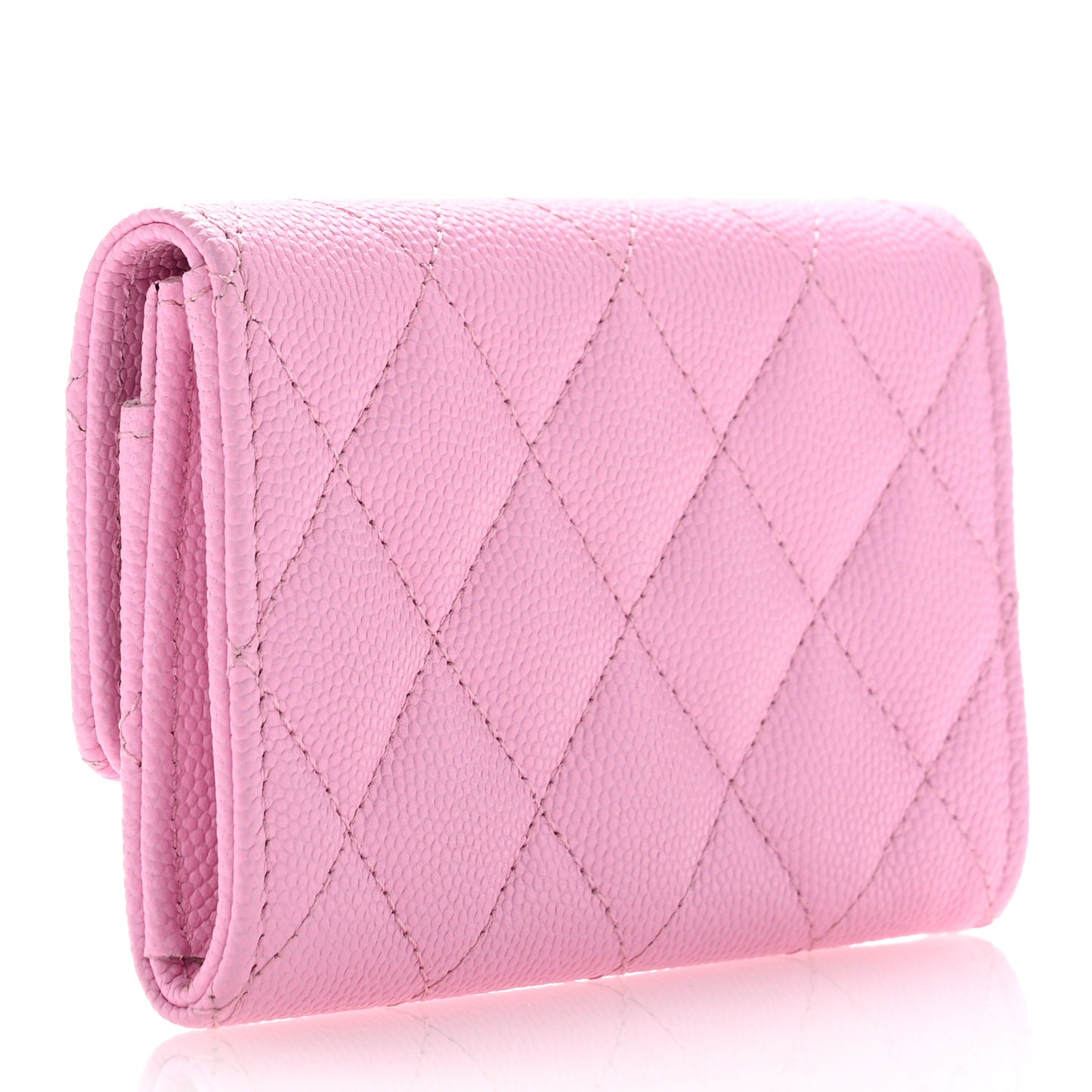 Caviar Metal Perforated Quilted CC Flap Card Holder Pink Green