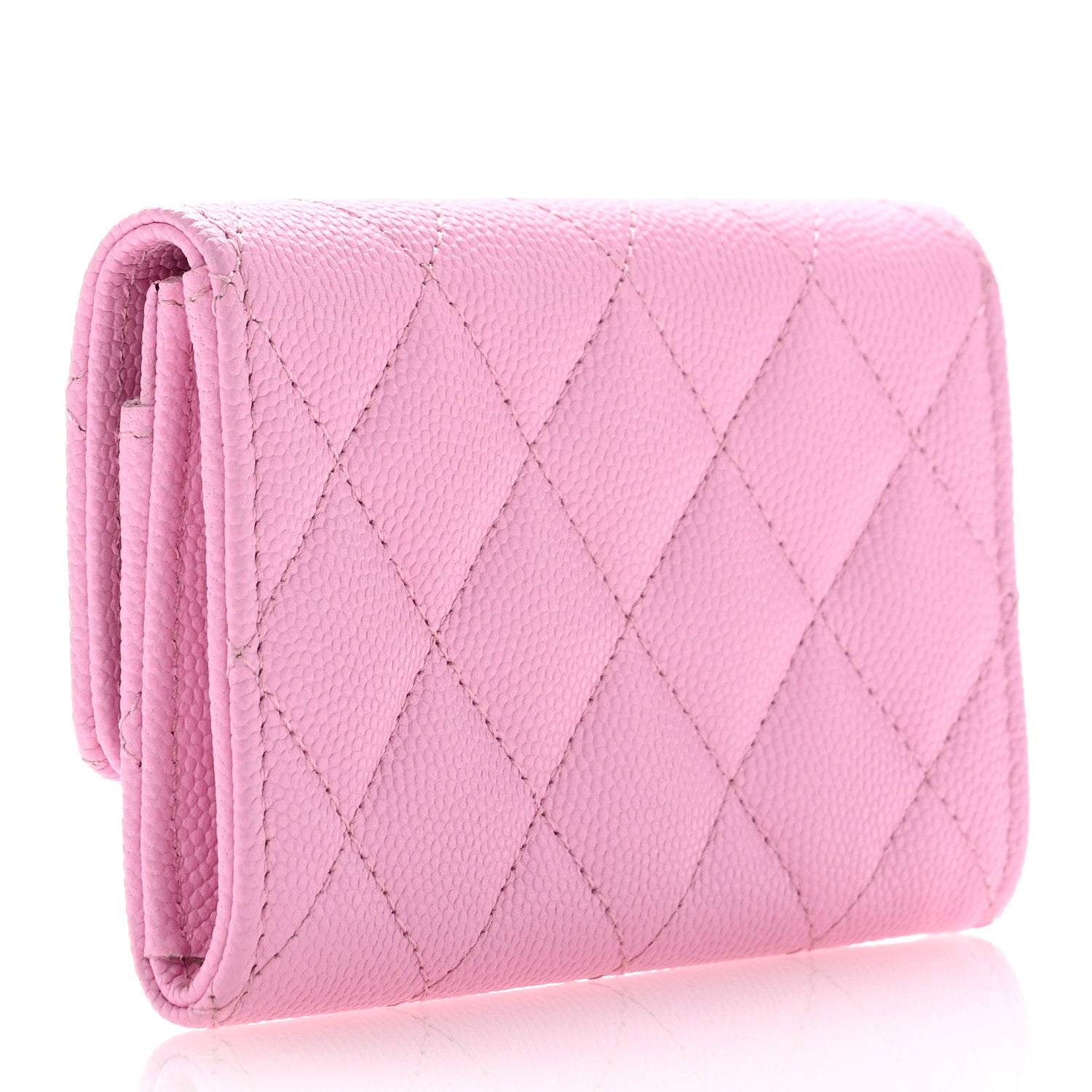 Chanel Caviar Metal Perforated Quilted CC Flap Card Holder Pink Green 3 of 8