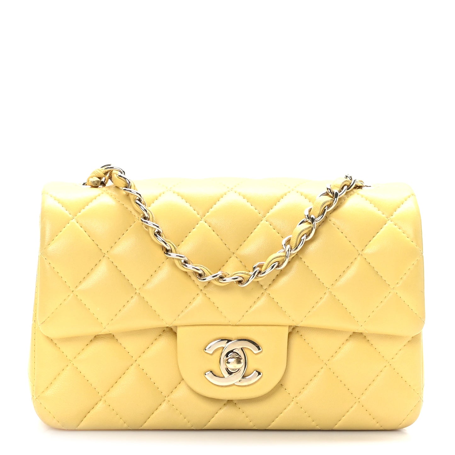 Lambskin Quilted Mini Rectangular Flap Yellow