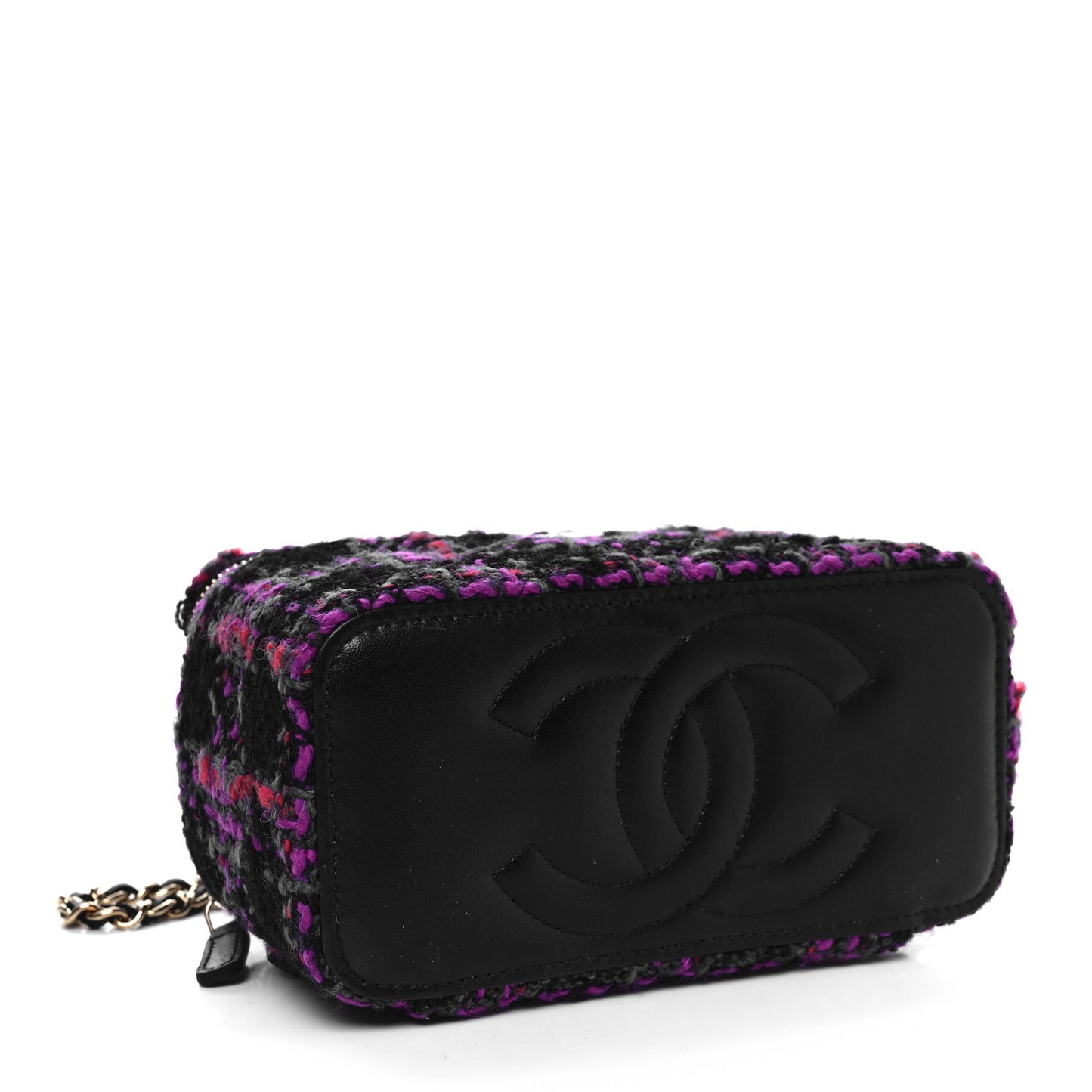 Tweed Quilted Small Vanity Case With Chain Black Purple Green Red