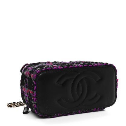 Chanel Tweed Quilted Small Vanity Case With Chain Black Purple Green Red 4 of 11