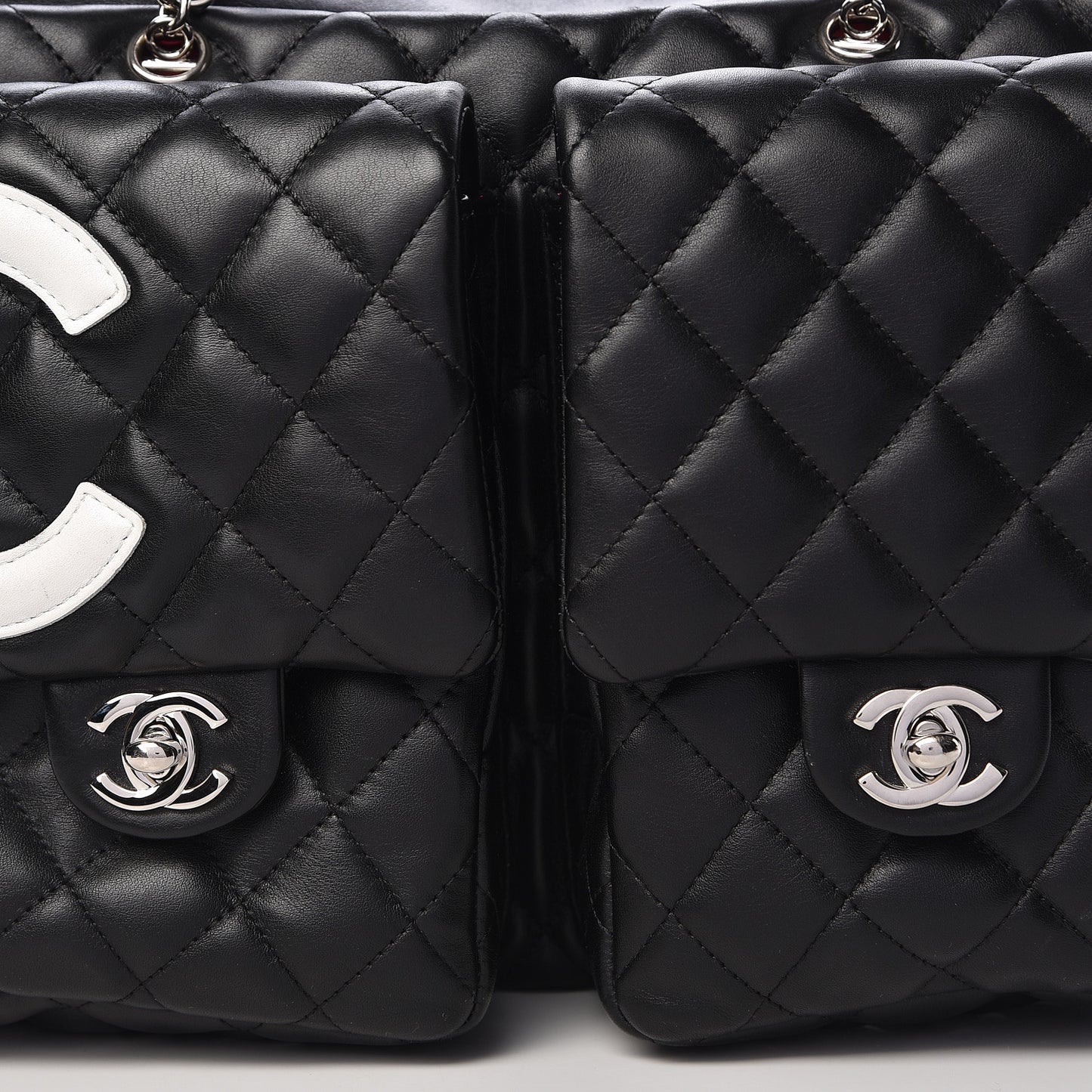 Calfskin Quilted Large Cambon Multipocket Reporter Black White