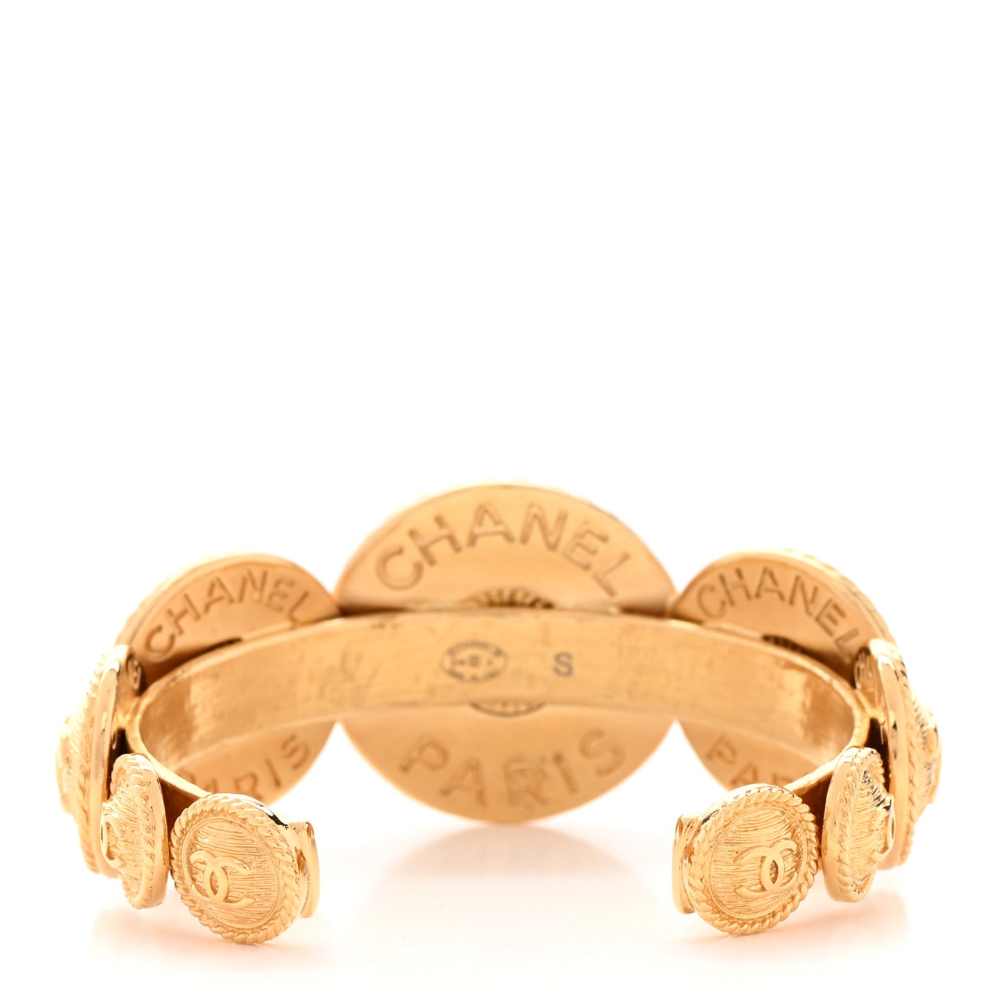 Metal Medallion CC Cuff Bracelet S Gold