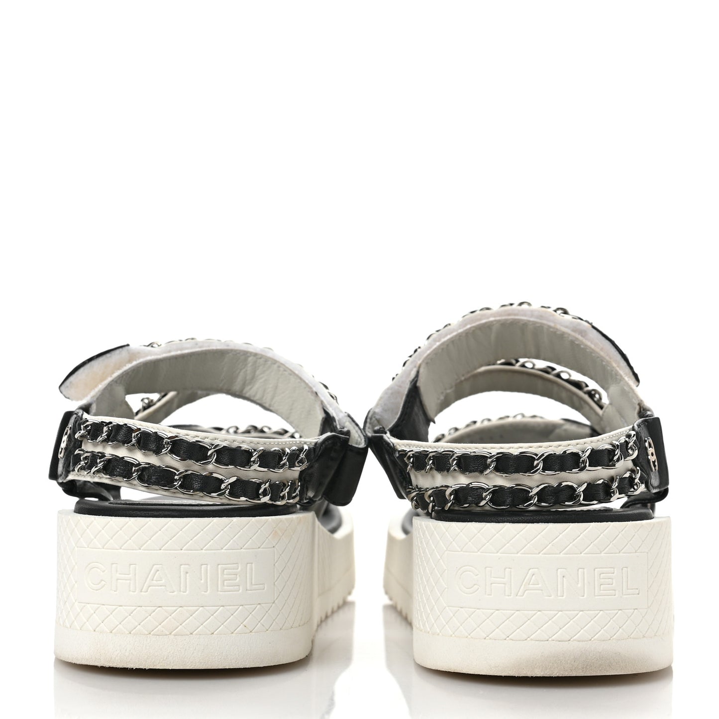 Lambskin Chain Platform Sandals 38.5 Black White
