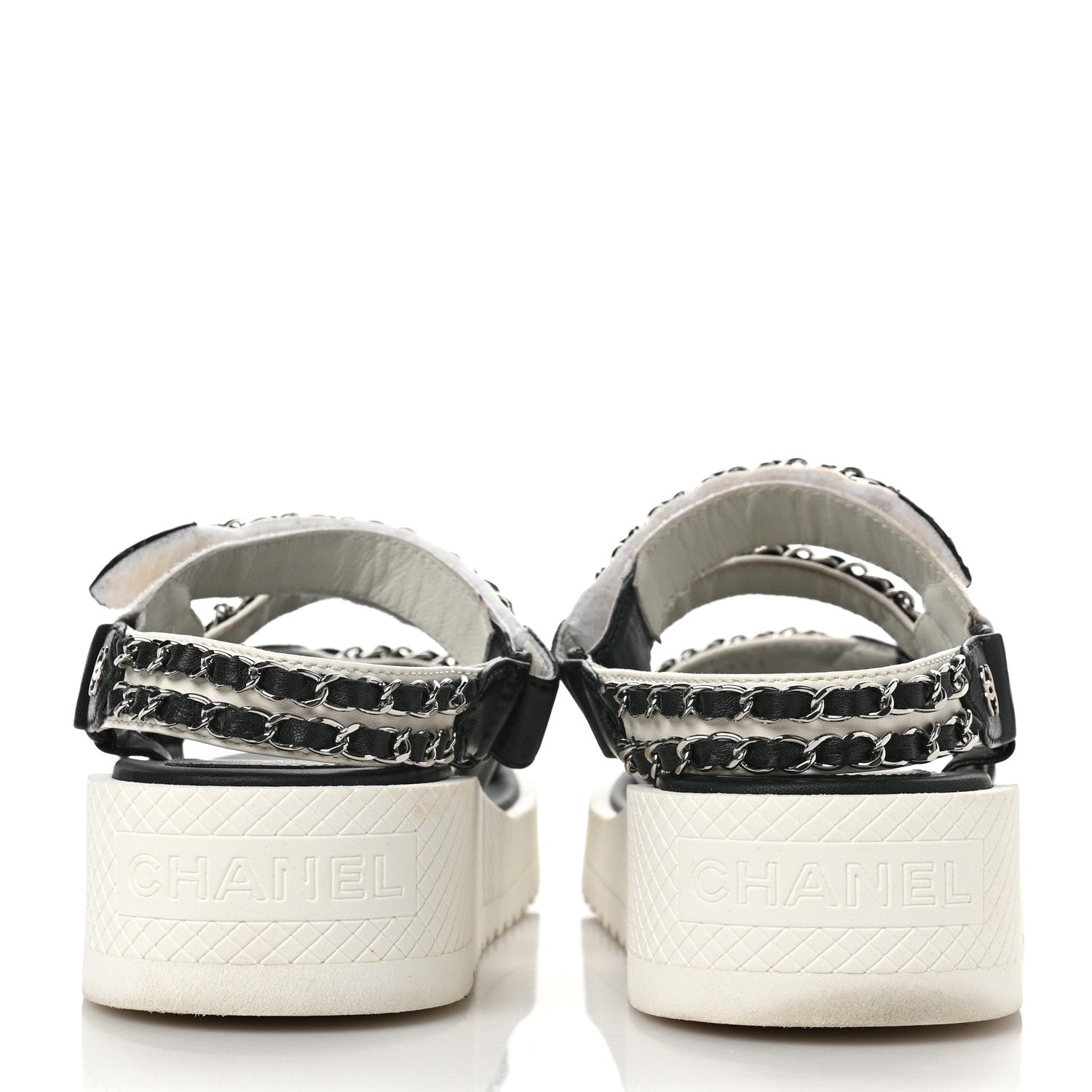 Chanel Lambskin Chain Platform Sandals 38.5 Black White 5 of 8