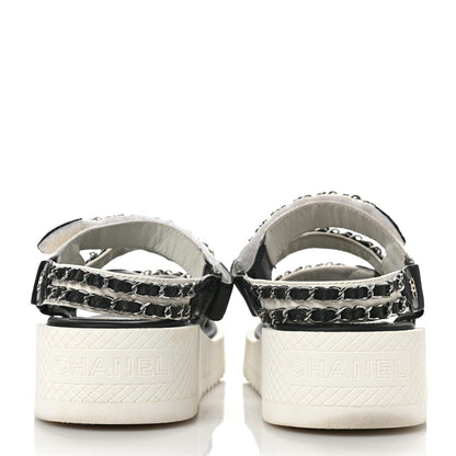 Chanel Lambskin Chain Platform Sandals 38.5 Black White 5 of 8