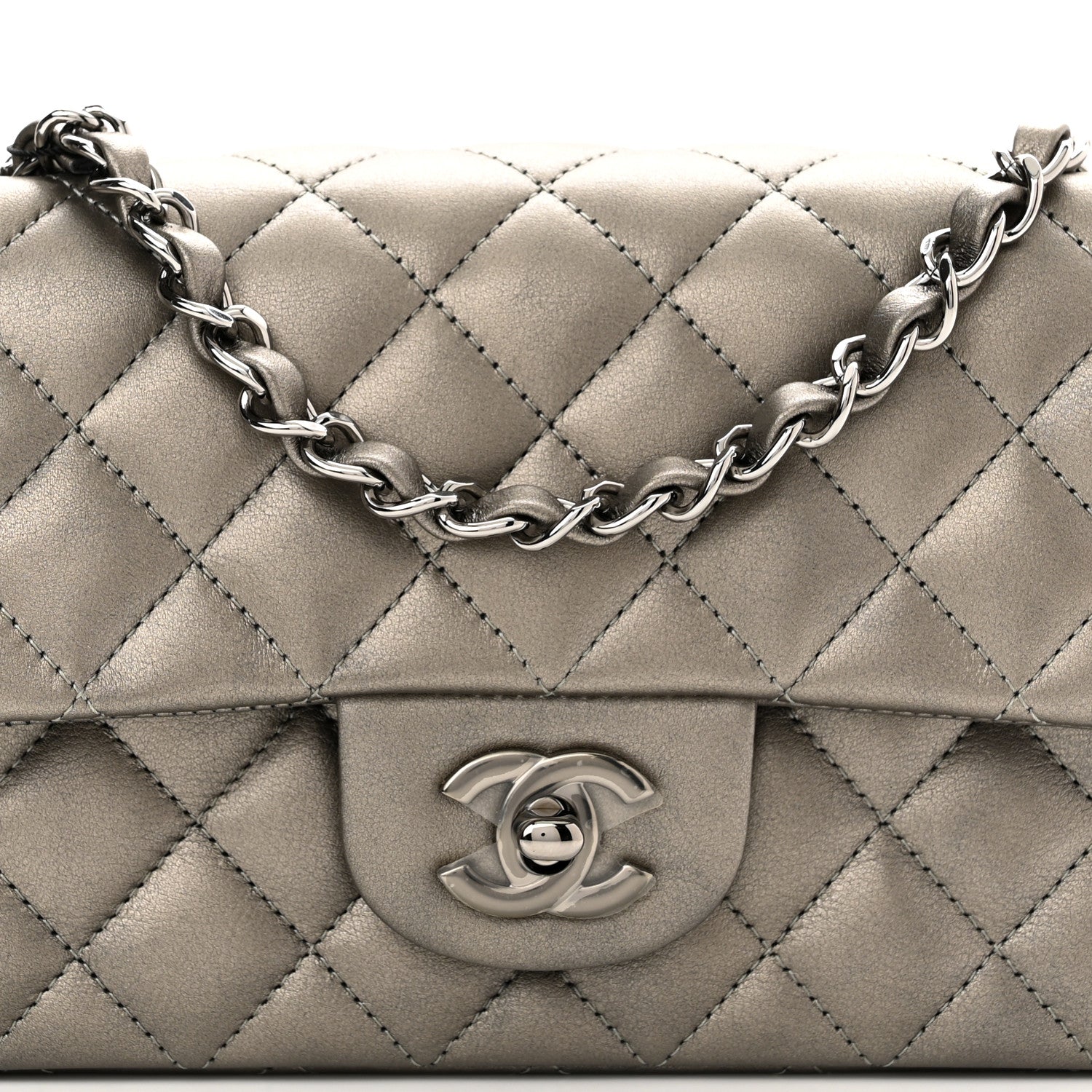 Chanel Metallic Calfskin Quilted Mini Rectangular Flap Ruthenium 8 of 10
