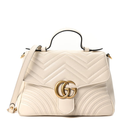 Gucci Calfskin Matelasse Small GG Marmont Top Handle Shoulder Bag White 1 of 10