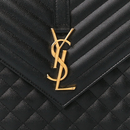 Saint Laurent Grain De Poudre Textured Mixed Matelasse Large Triquilt Monogram Satchel Black 9 of 11