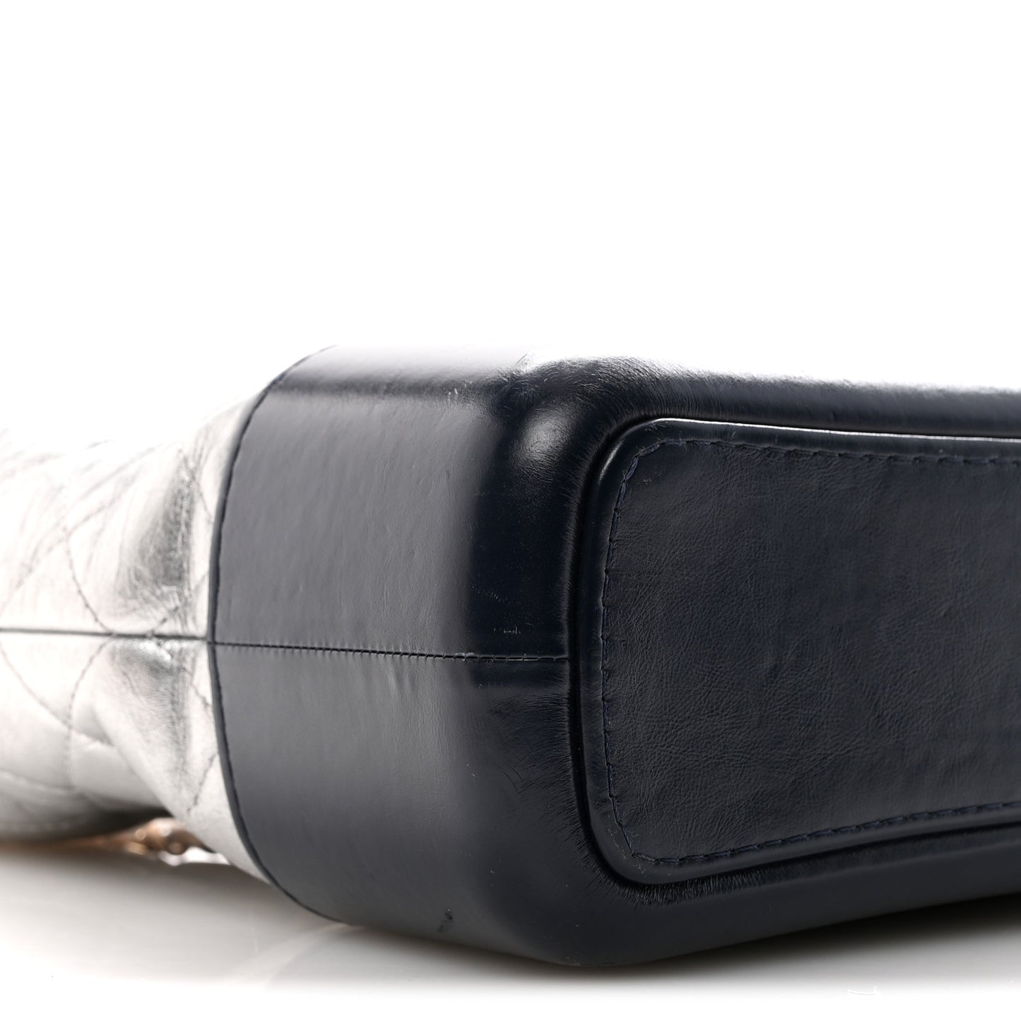 Metallic Aged Calfskin Quilted Medium Gabrielle Hobo Silver Navy Red