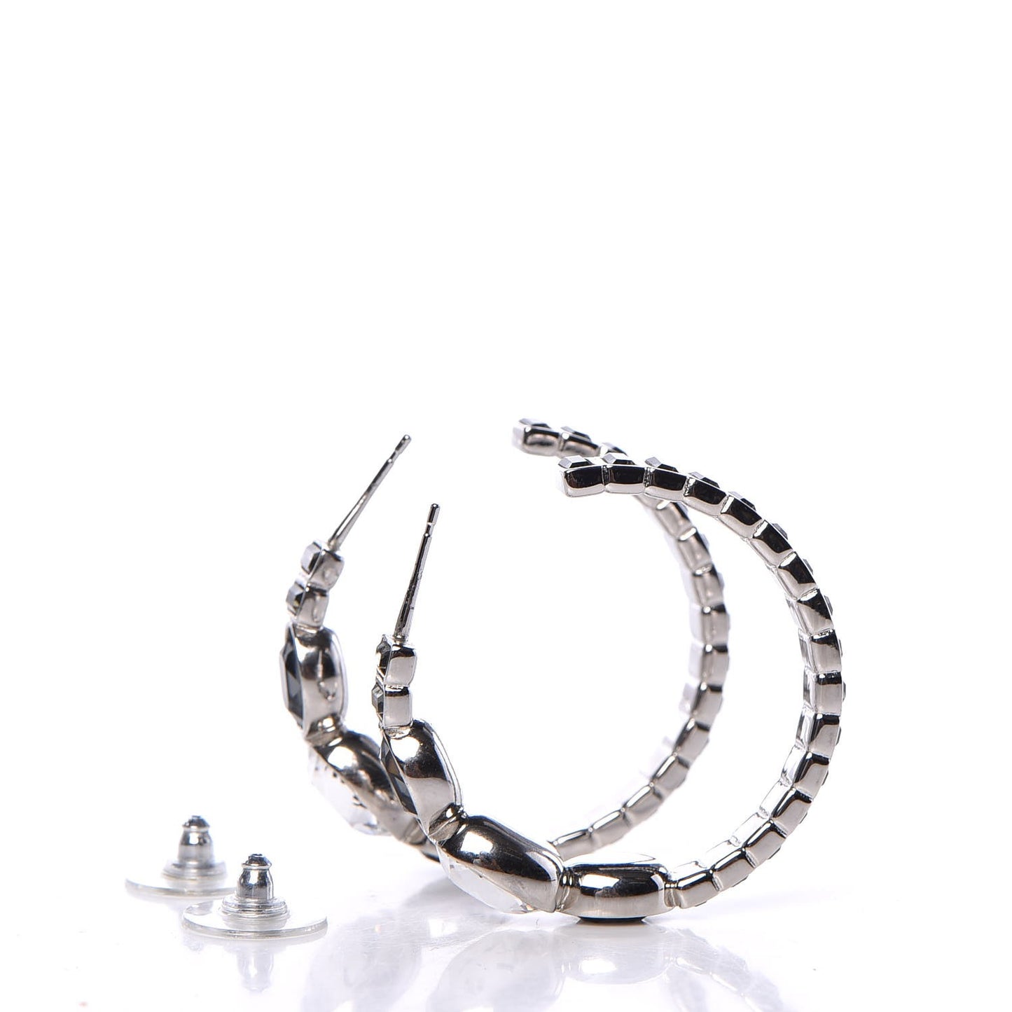 Baguette Crystal CC Hoop Earrings Silver