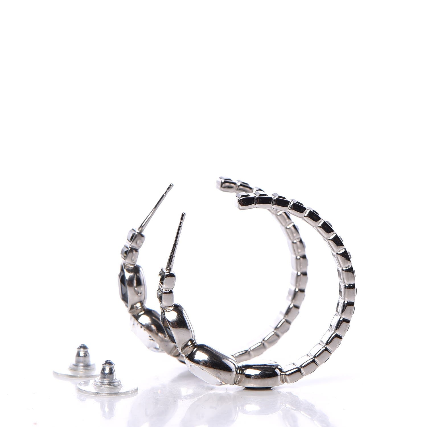 Chanel Baguette Crystal CC Hoop Earrings Silver 3 of 5