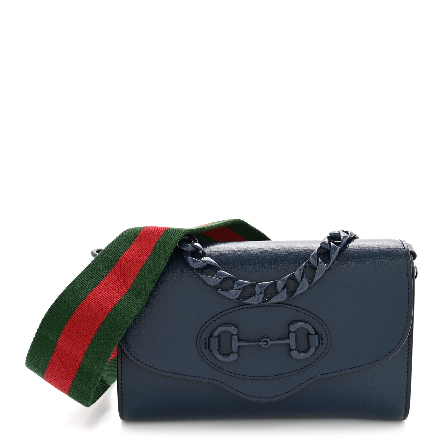Gucci Azalea Calfskin Web Monochrome Mini Horsebit 1955 Chain Shoulder Bag Blue 1 of 11