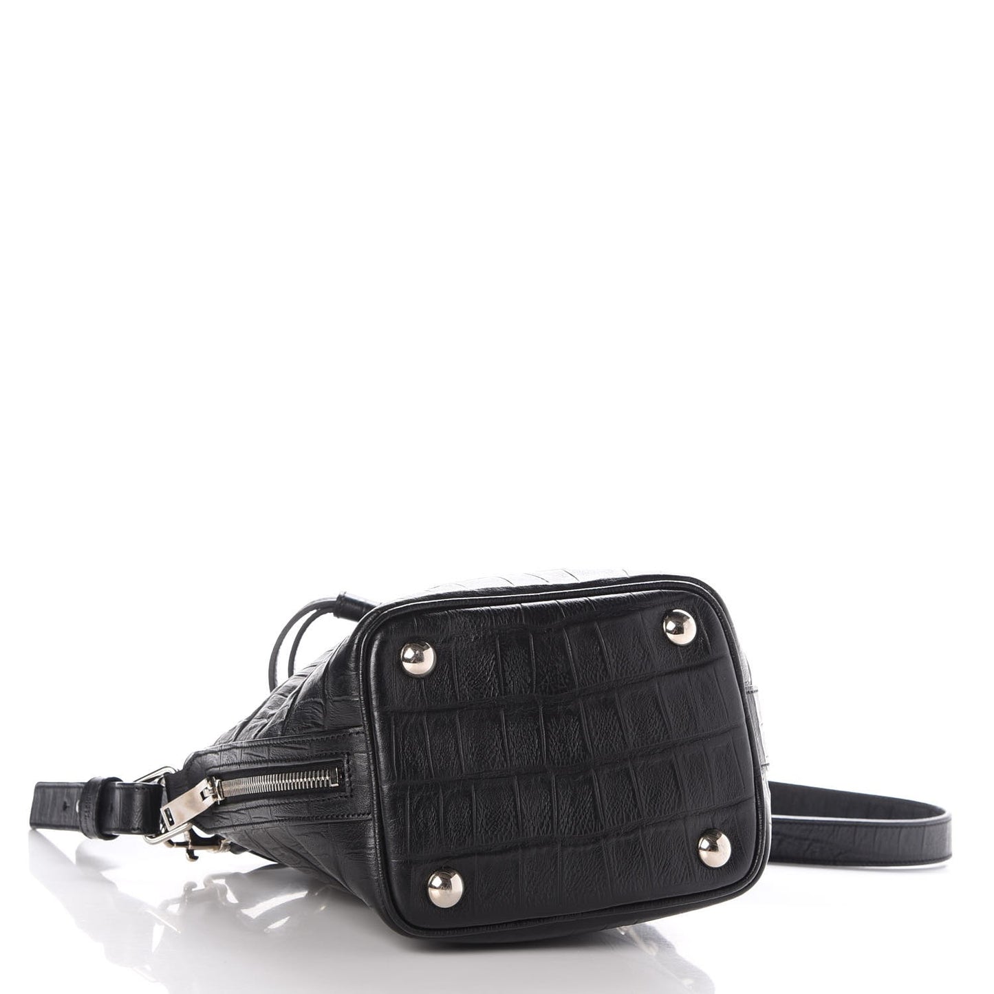 Croc Calfskin Embossed Small Emmanuelle Bucket Bag Black