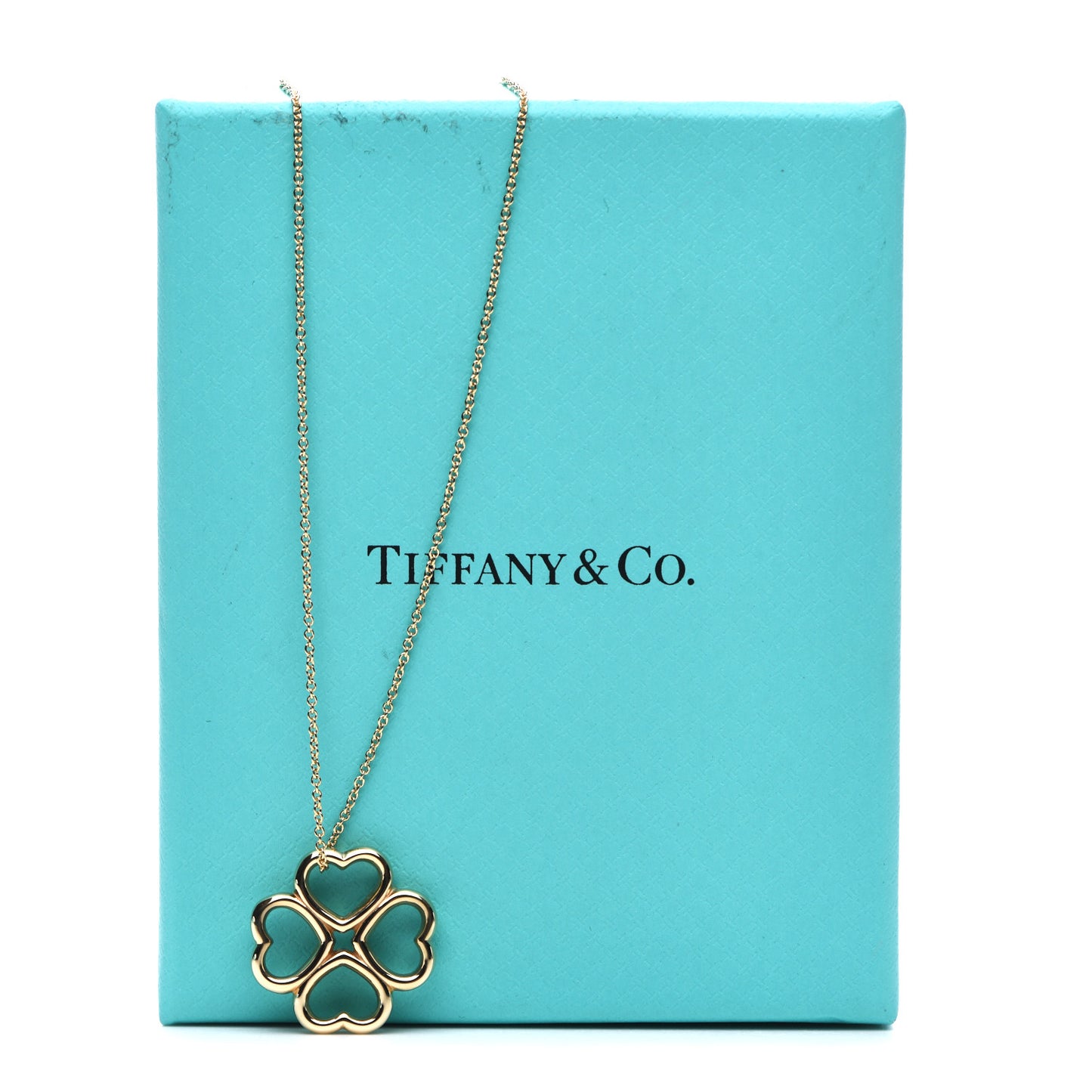 18K Yellow Gold Loving Heart Clover Pendant Necklace