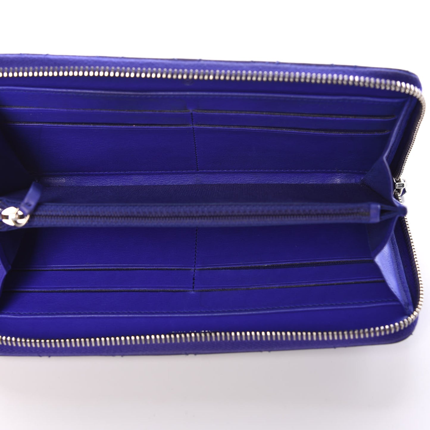 Calfskin Stitched Fancy CC Zip Around Wallet Blue