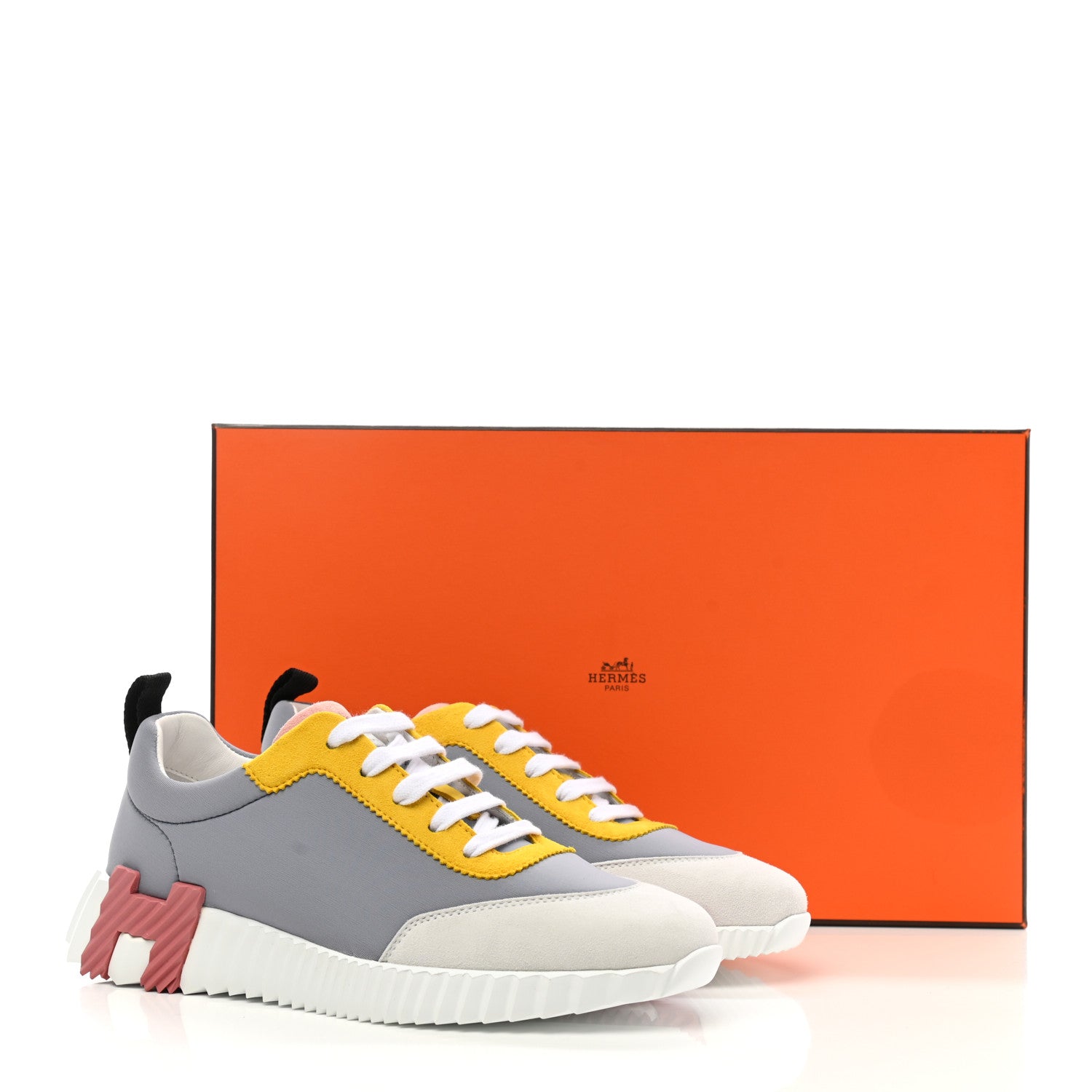 Hermes Technical Canvas Suede Goatskin Bouncing Sneakers 36.5 Gris Multicolor 9 of 9
