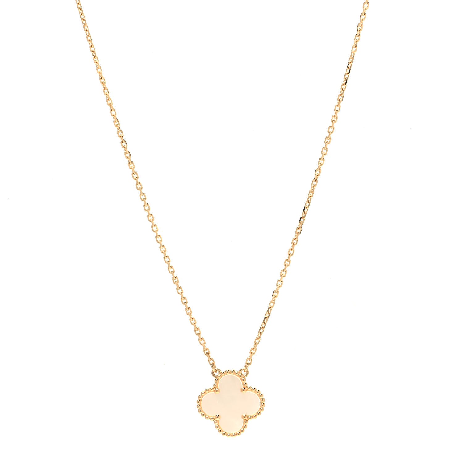 Van Cleef & Arpels 18K Yellow Gold Mother of Pearl Vintage Alhambra Pendant Necklace 1 of 7