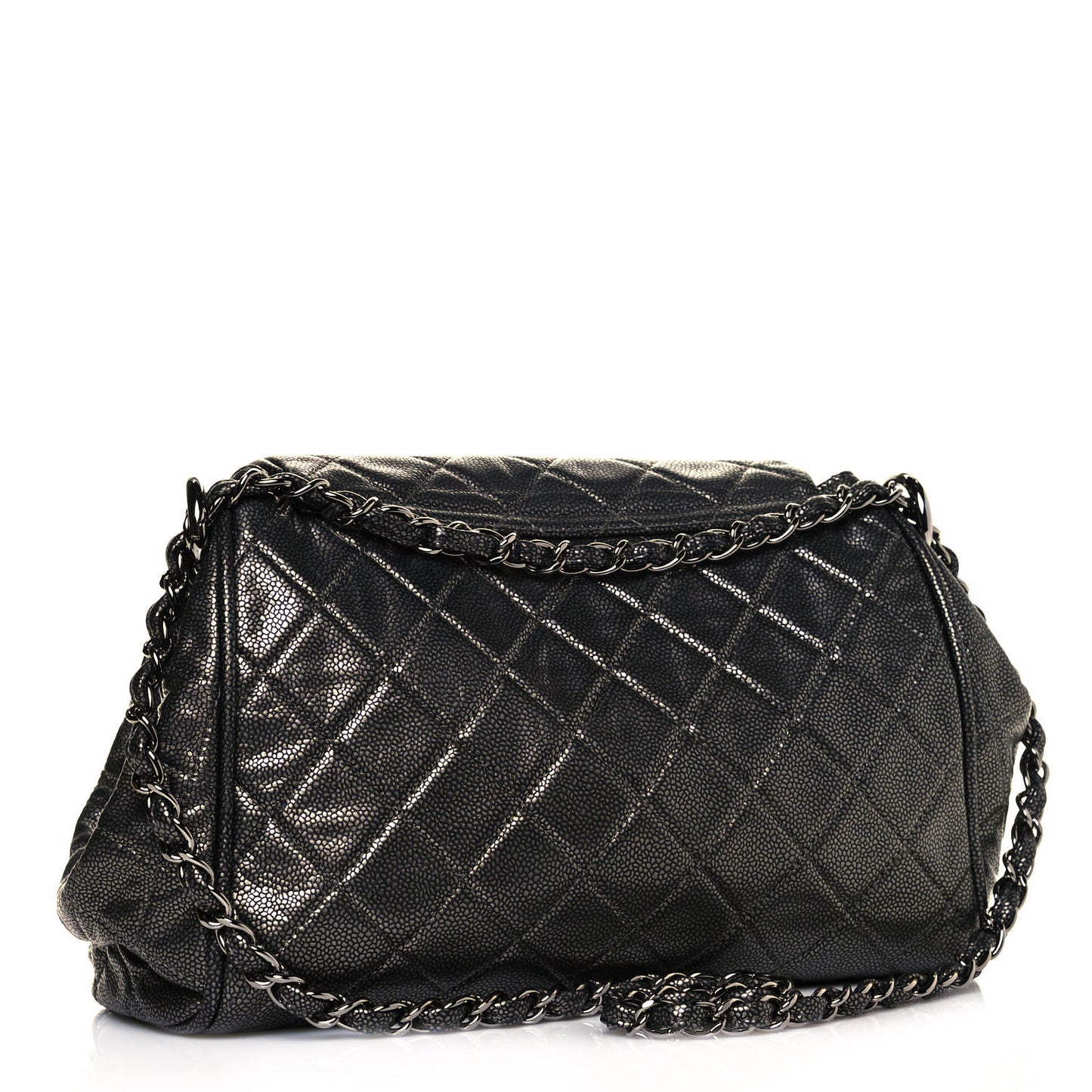 Metallic Caviar Quilted Timeless Accordion Flap Dark Silver