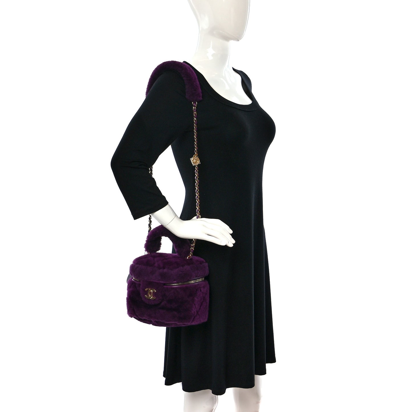 Shearling Lambskin Quilted Small Vanity Case Purple